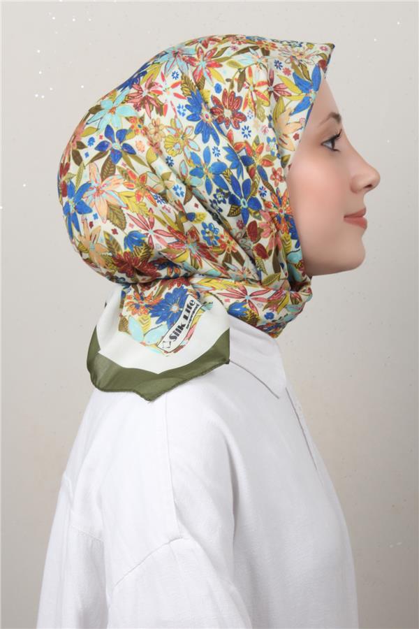 Silk Life Soft Pamuk Eşarp 4133-5 Asker Yeşili 