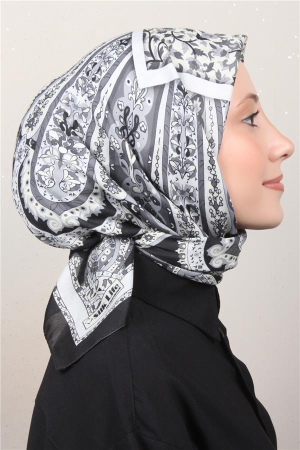 Silk Life Soft Pamuk Eşarp 4127-7 Siyah Gri 