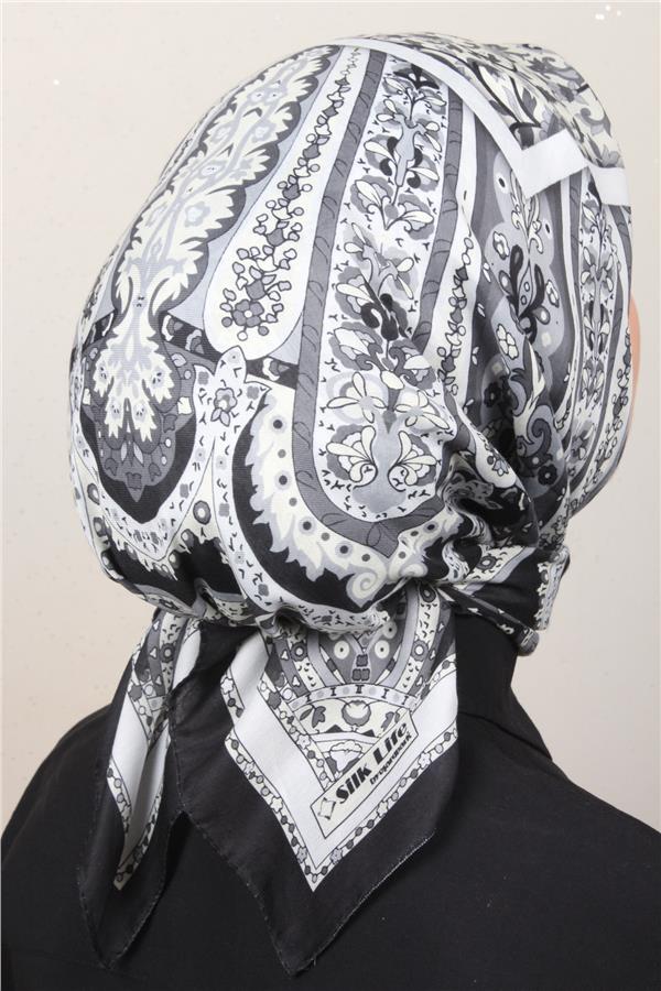 Silk Life Soft Pamuk Eşarp 4127-7 Siyah Gri 