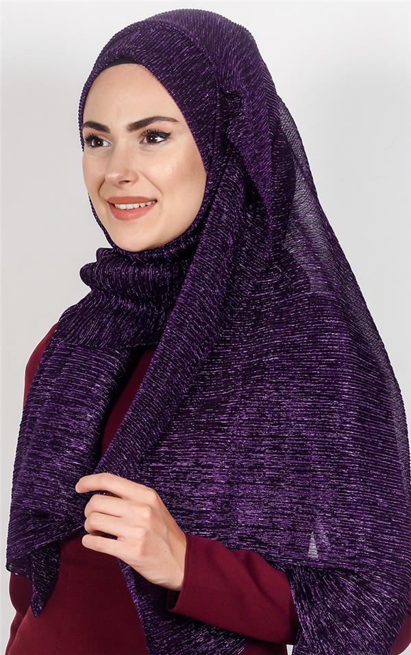 Simli Likralı Şal 608-6 Mor