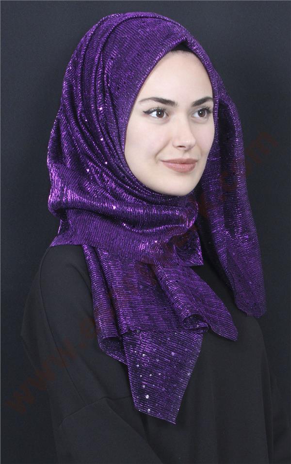 Simli Likralı Şal 608-8 Mor