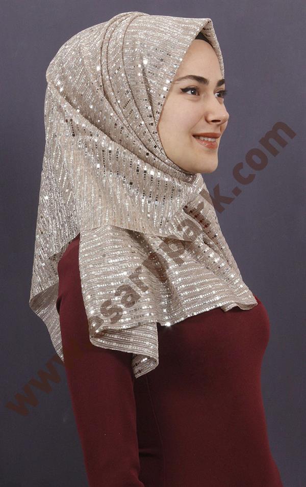 Simli Likralı Şal 608-9 Pudra