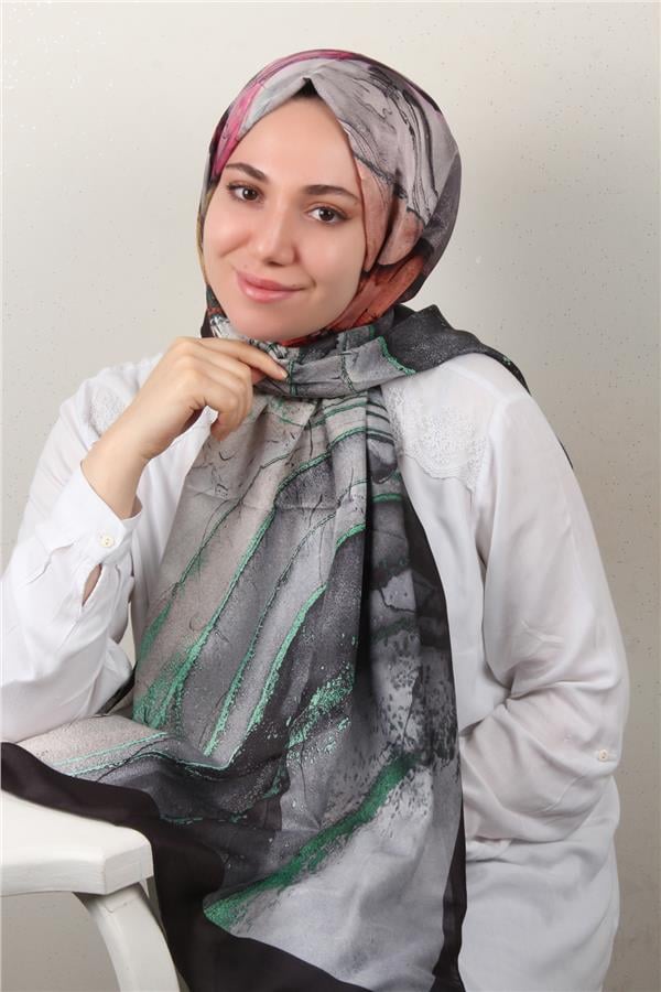 Soft Touch Şal 2775-6 Siyah-Su Yeşili