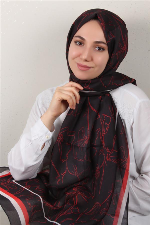 Soft Touch Şal 2777-3 Siyah-Kırmızı