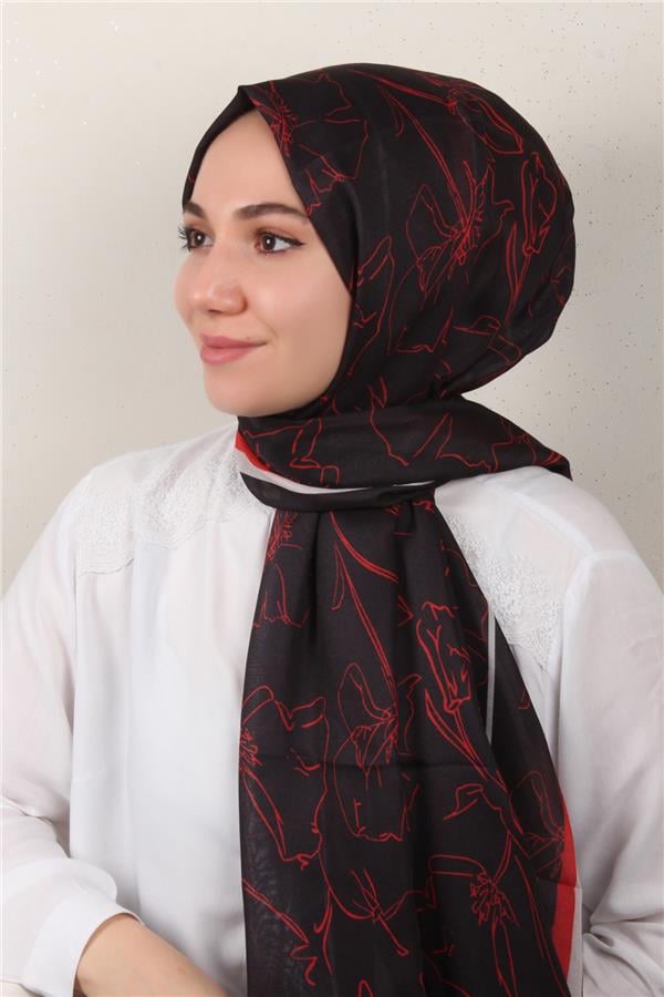 Soft Touch Şal 2777-3 Siyah-Kırmızı