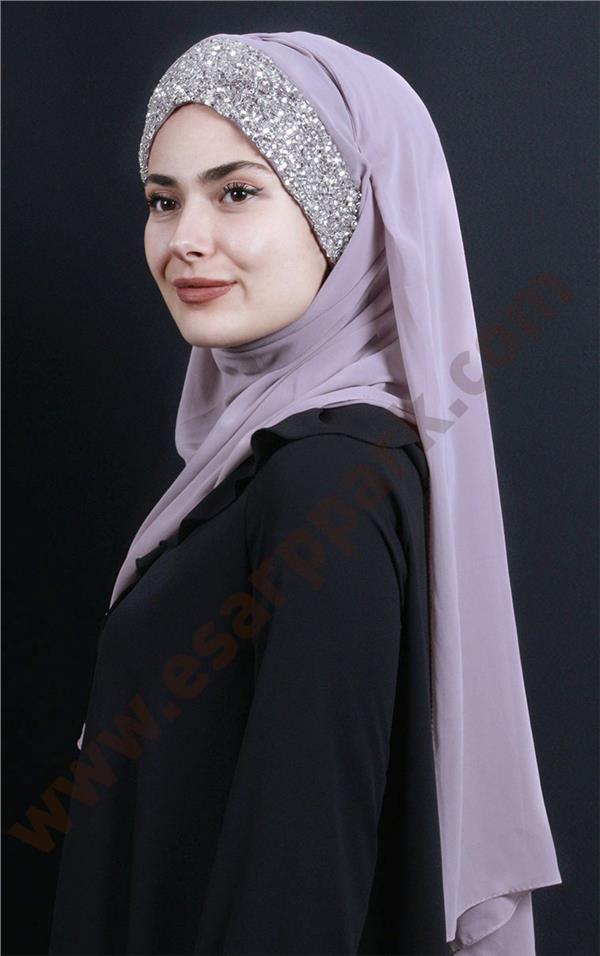 Taşlı Bone Şal 2804-2 Gül Kurusu