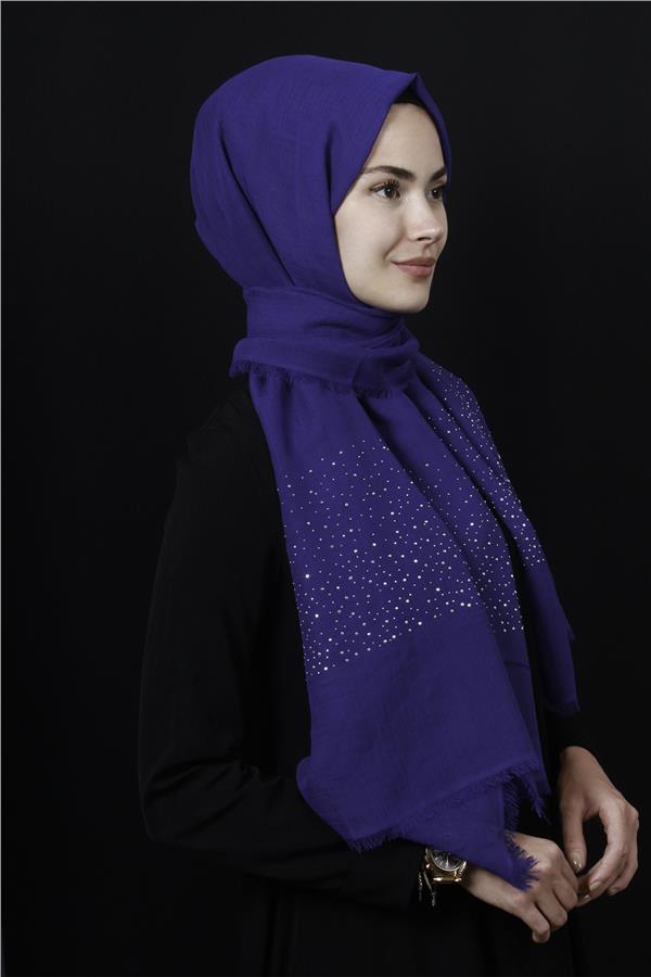 Taşlı Haiti Şal 2801-1 Saks Mavisi