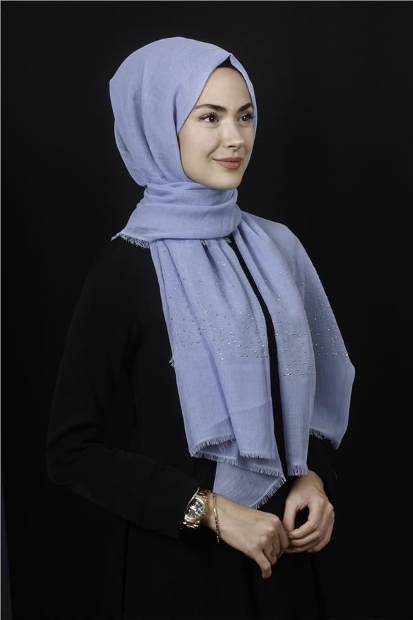 Taşlı Haiti Şal 2801-10 Bebe Mavisi