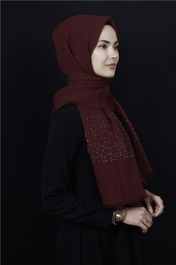 Taşlı Haiti Şal 2801-2 Bordo