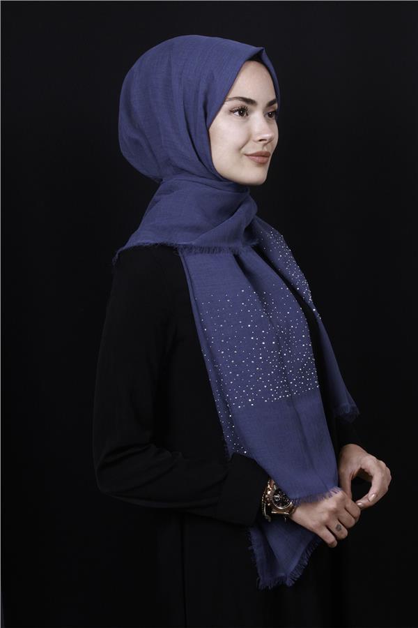 Taşlı Haiti Şal 2801-8 İndigo