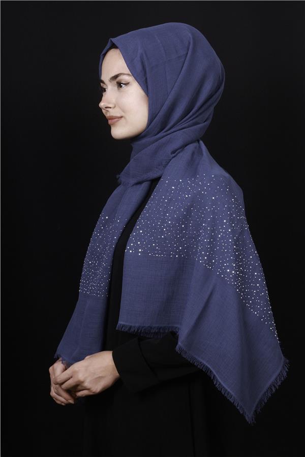 Taşlı Haiti Şal 2801-8 İndigo