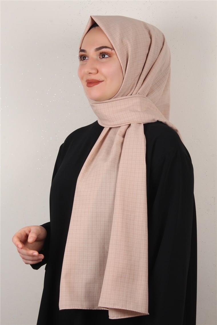 % 100 Cotton Carre Şal 8083-10 Koyu Bej