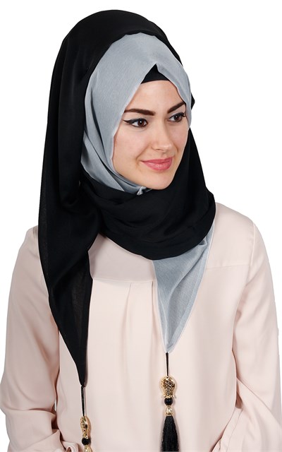 Püsküllü İki Renk Tesettür Şal 1220-4