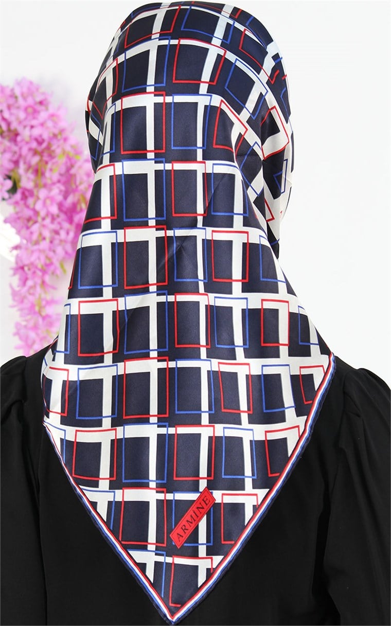 3733-17 ARMİNE İPEK LACİVERT KIRMIZI