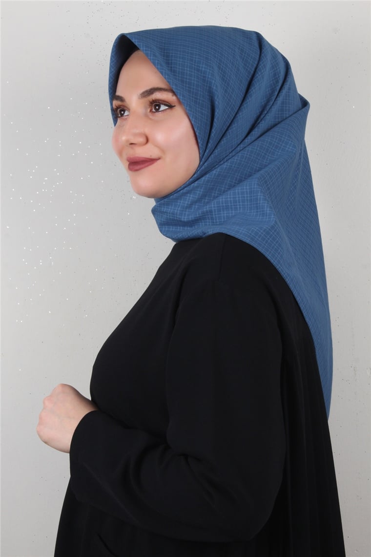 %100 Cotton Carre Eşarp 8082-16 Kot Mavisi
