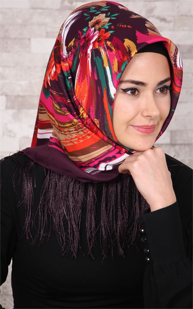 111-0005-02 PİRAMİT PÜSKÜLLÜ EŞARP MOR