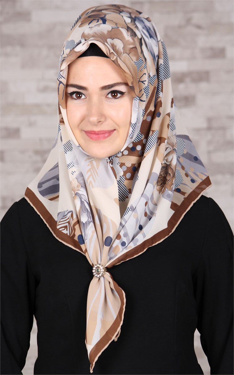 116-0001-06 PİRAMİT KREP EŞARP KAHVE GRİ