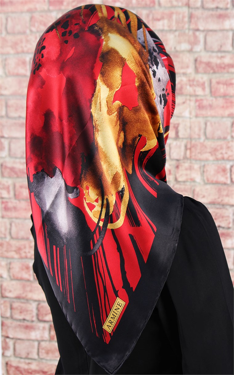 5738-16 ARMİNE İPEK SİYAH KIRMIZI