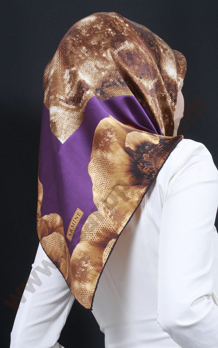 3866-7 ARMİNE İPEK EŞARP SAKS LİLA