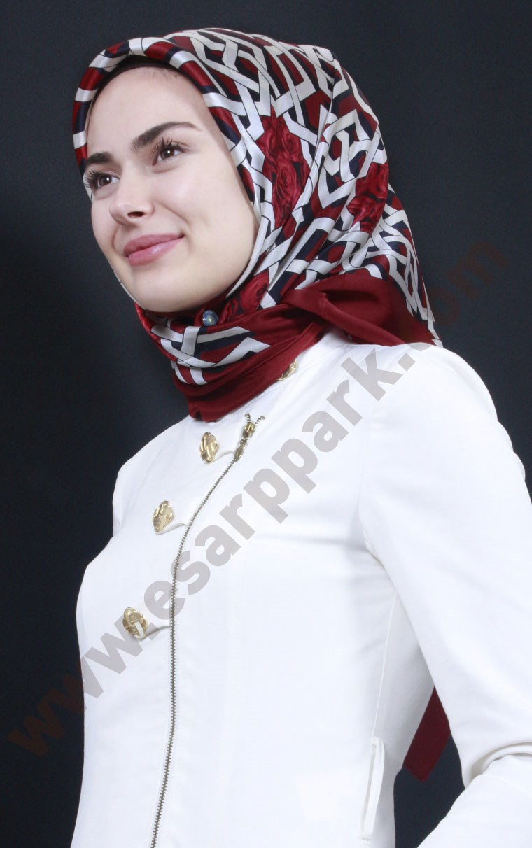 4534-39 ARMİNE İPEK KIRMIZI LACİVERT