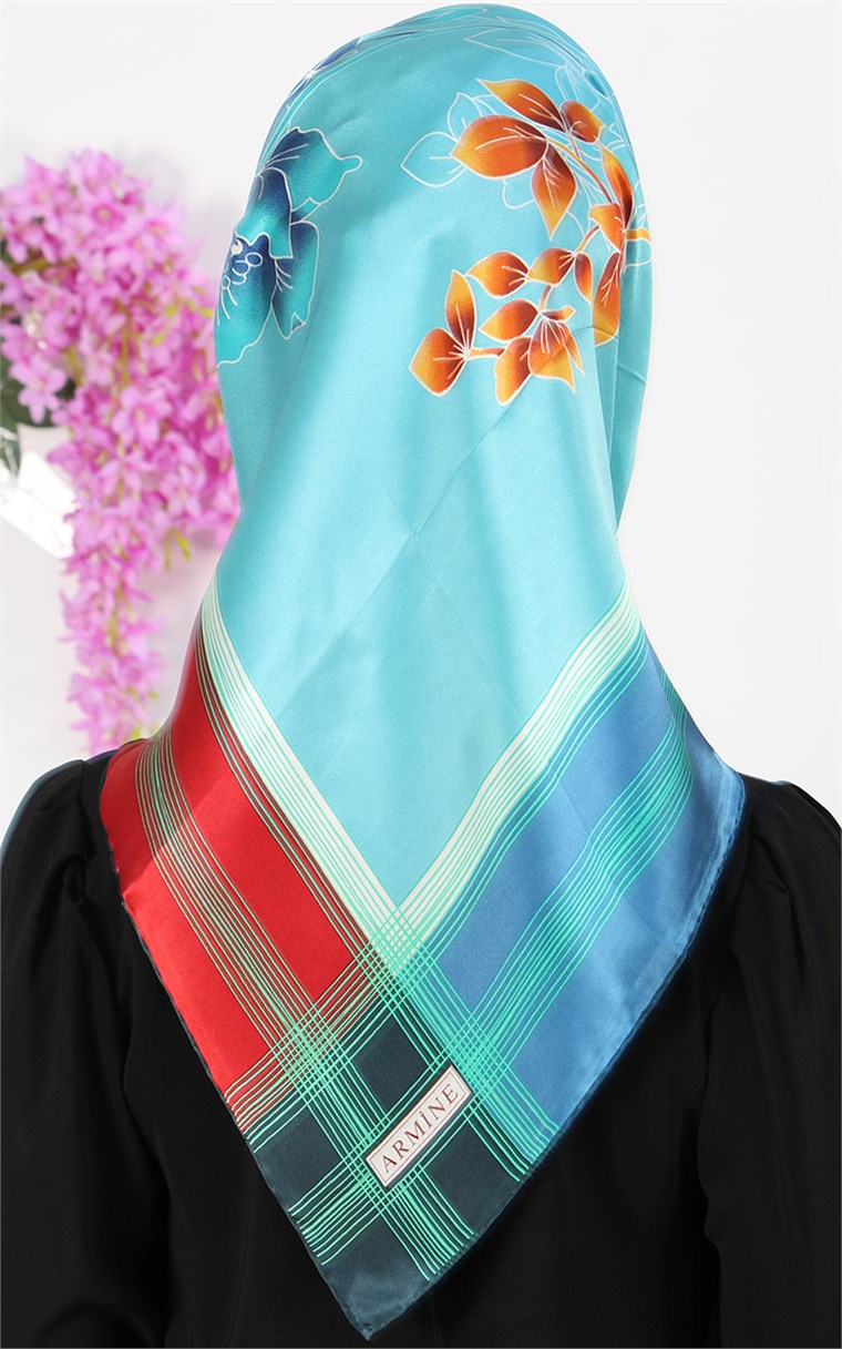 3731-01 ARMİNE İPEK TURKUAZ KIRMIZI