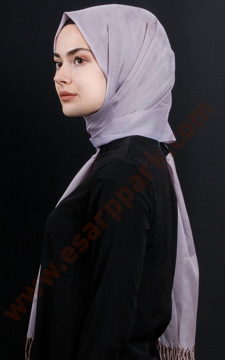 500-0001-14  ÇİFT YÖNLÜ İPEKSİ ŞAL LİLA VİZON