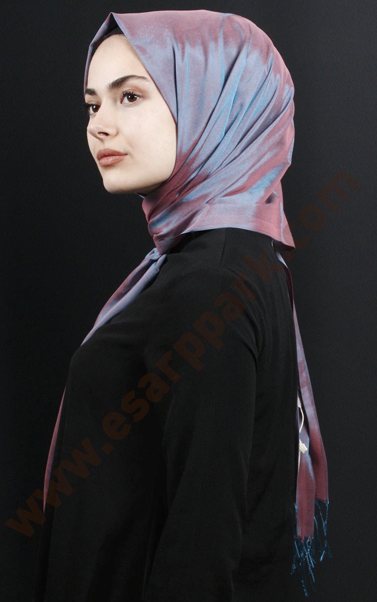 500-0005-01  ÇİFT YÖNLÜ İPEKSİ ŞAL BORDO MAVİ