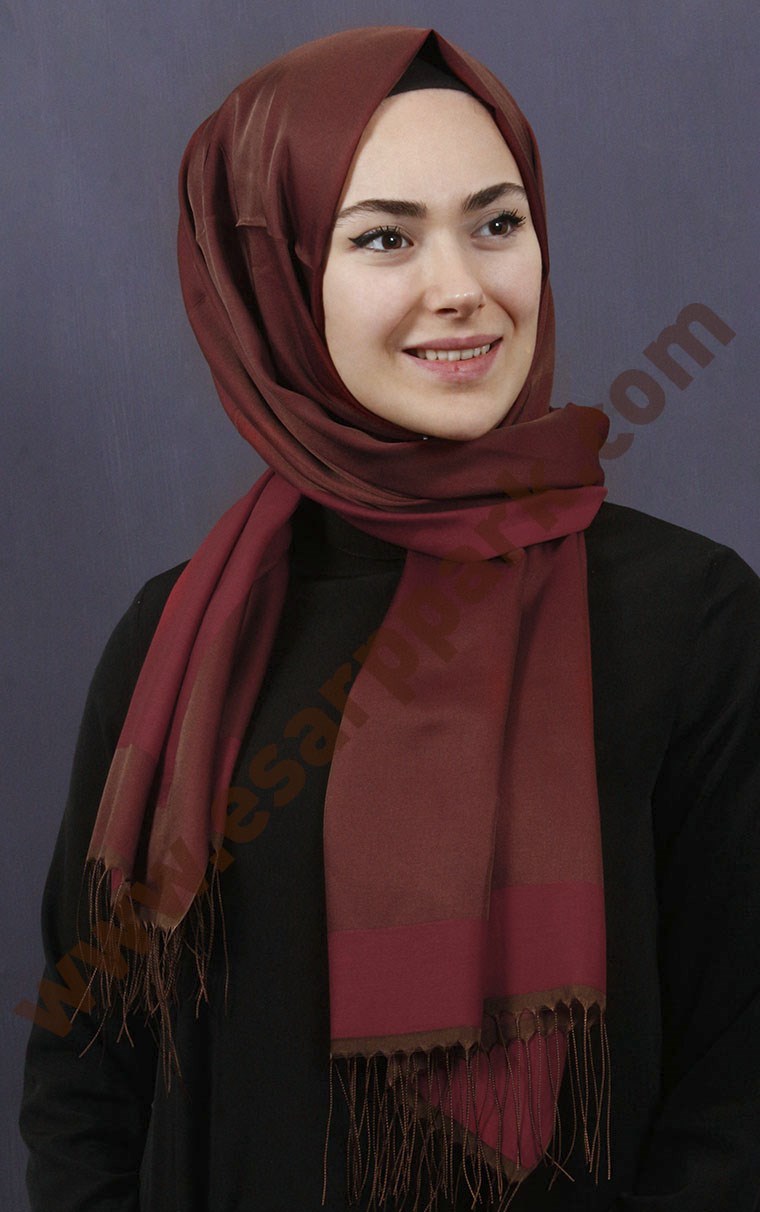 502-0007-06 TAKİNLİ ŞAL KİREMİT KAHVE