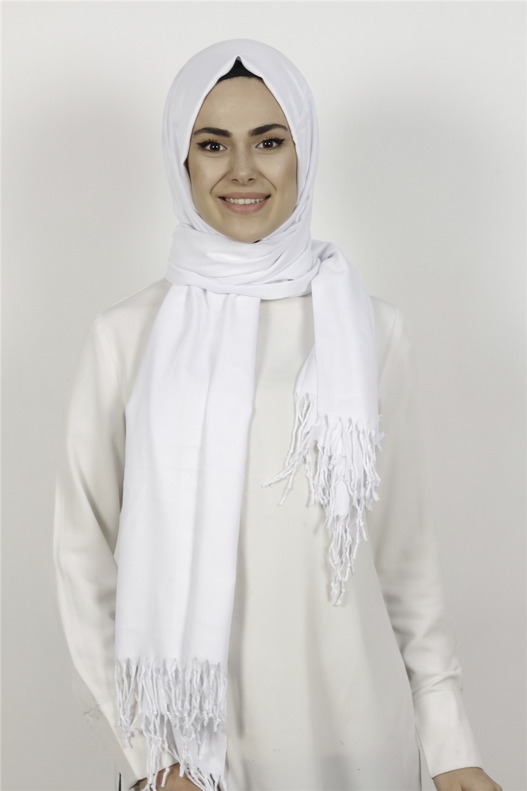 520-0001-22 DÜZ PAŞMİNA ŞAL BEYAZ