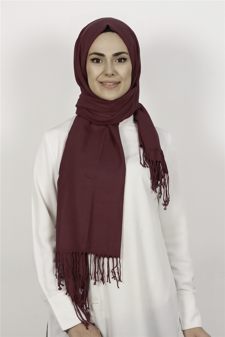 520-0001-24 DÜZ PAŞMİNA ŞAL AÇIK BORDO