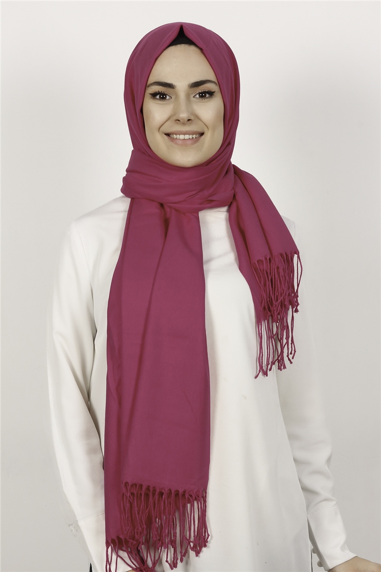 520-0001-25 DÜZ PAŞMİNA ŞAL FUŞYA
