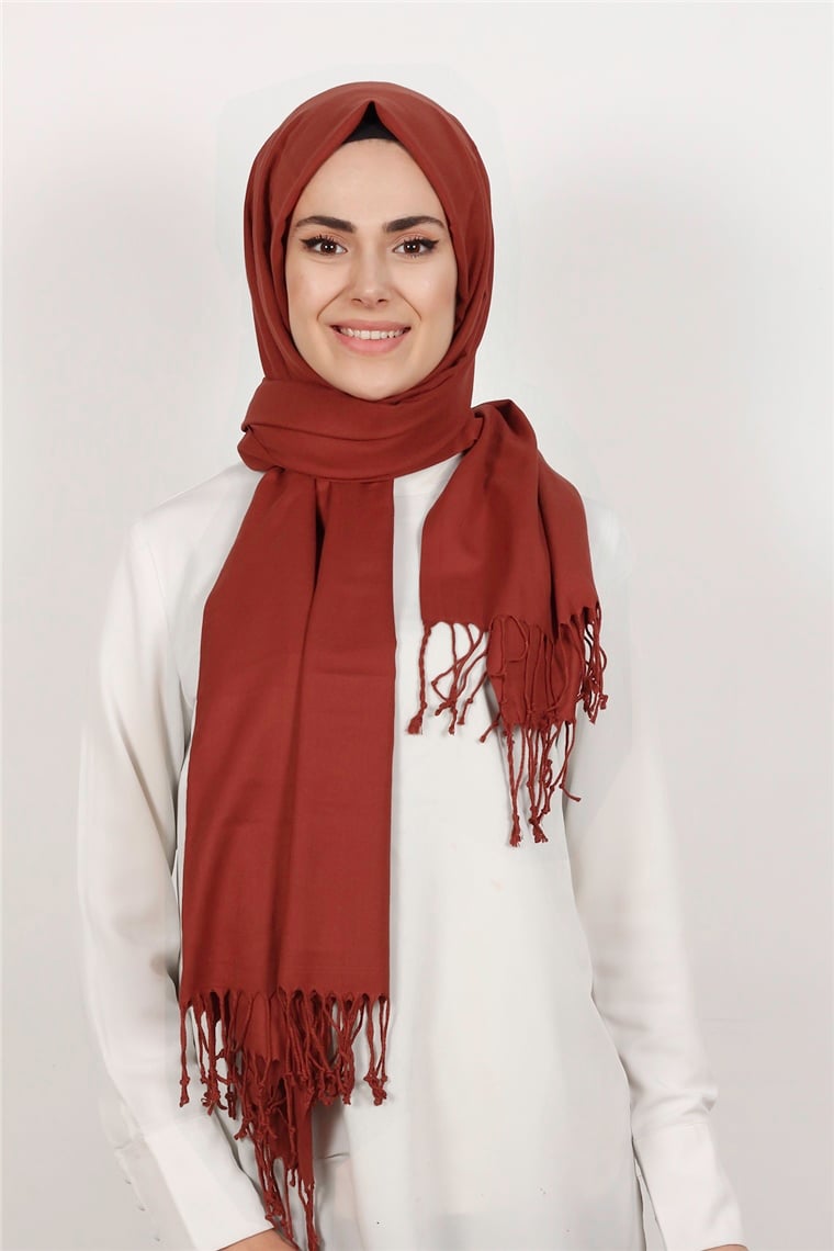 520-0001-26 DÜZ PAŞMİNA ŞAL KİREMİT