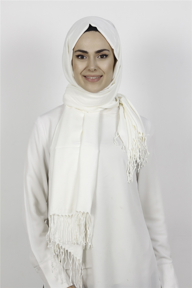 520-0001-27 DÜZ PAŞMİNA ŞAL EKRU