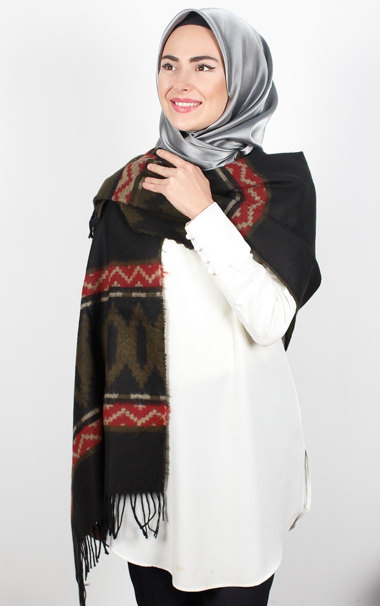 511-0001-01 GENİŞ OMUZ ŞALI SAKS BORDO