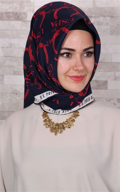 102-0030-06 U.S POLO ASSN EŞARP LACİVERT-KIRMIZI