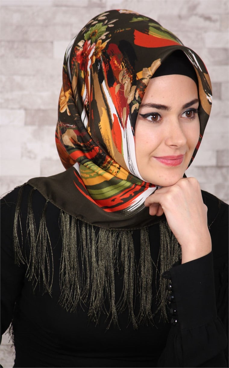 111-0005-05 PİRAMİT PÜSKÜLLÜ EŞARP YEŞİL