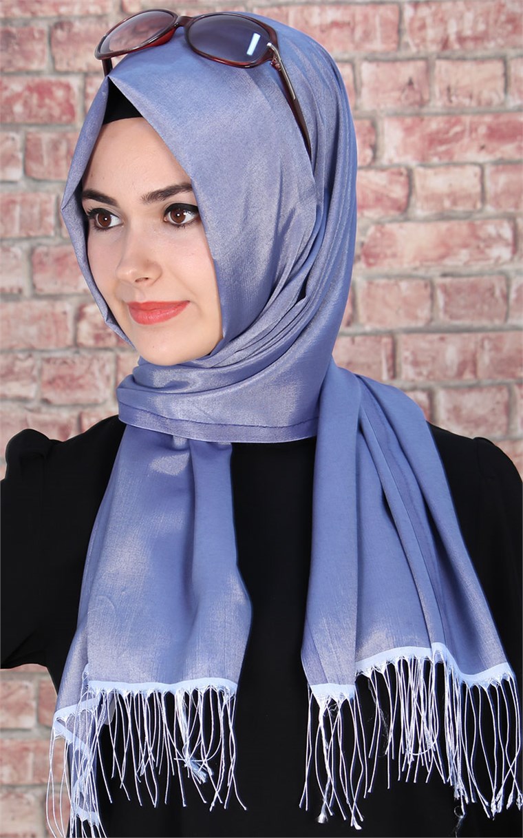 500-0001-17 ÇİFT YÖNLÜ İPEKSİ ŞAL KOT MAVİ