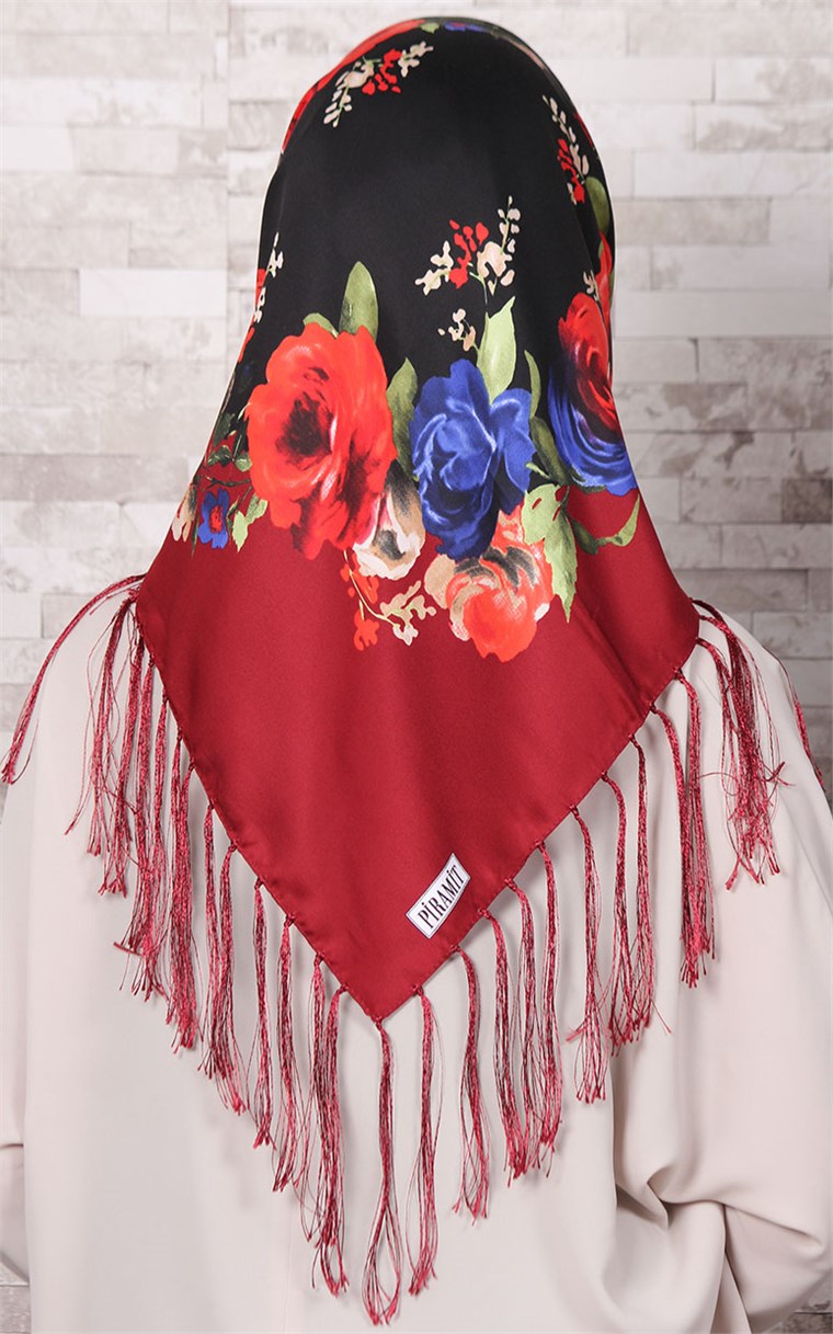 111-0002-05 PİRAMİT PÜSKÜLLÜ EŞARP BORDO