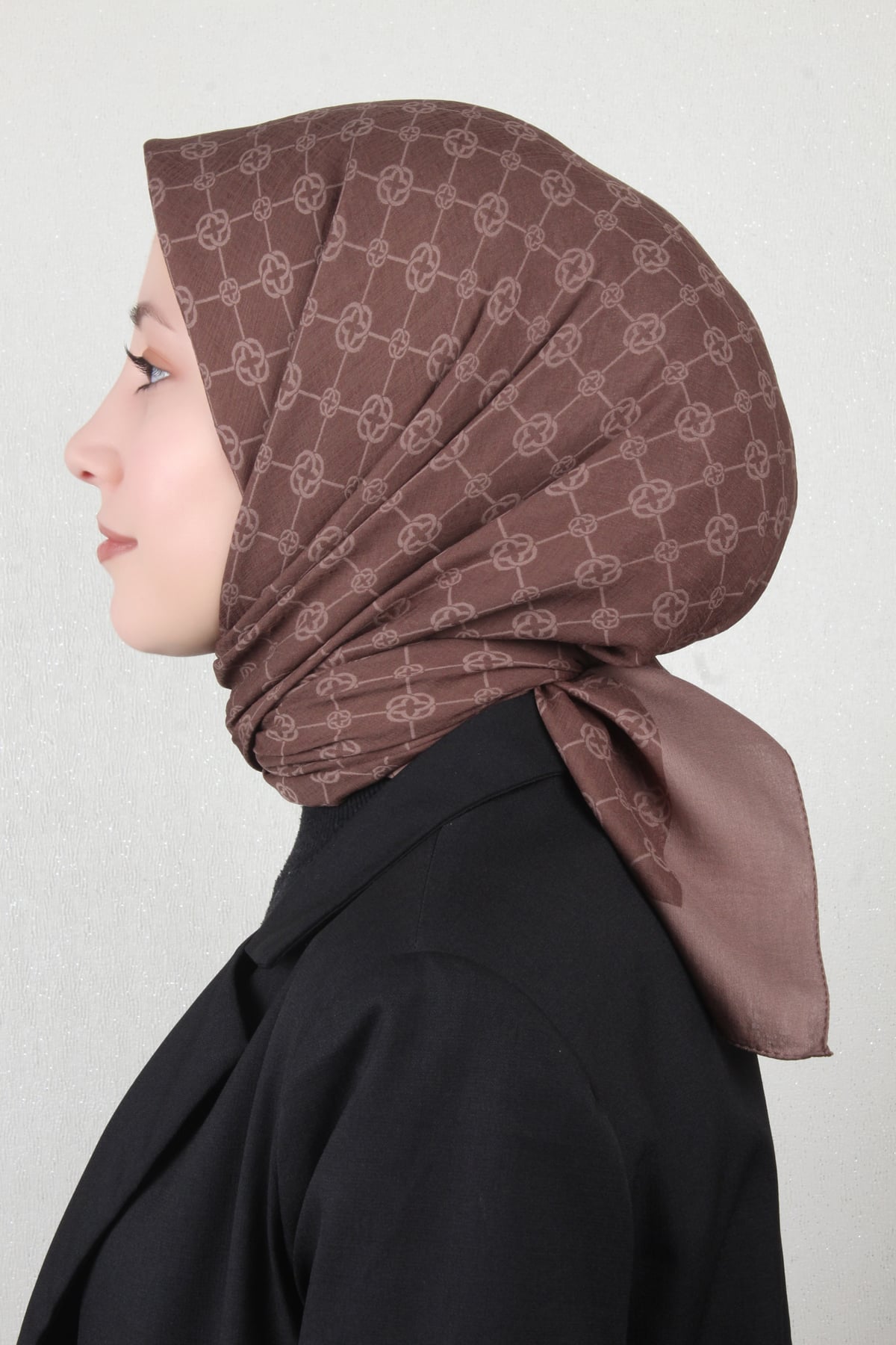 Aker Elegance Monogram Eşarp 4107-1 Kahve
