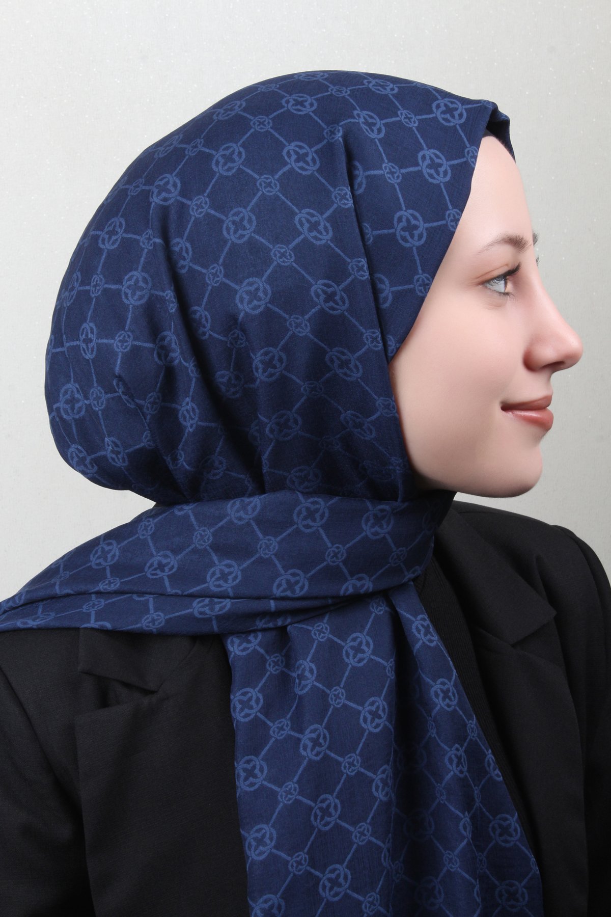 Aker Elegance Monogram Şal 4108-3 Lacivert