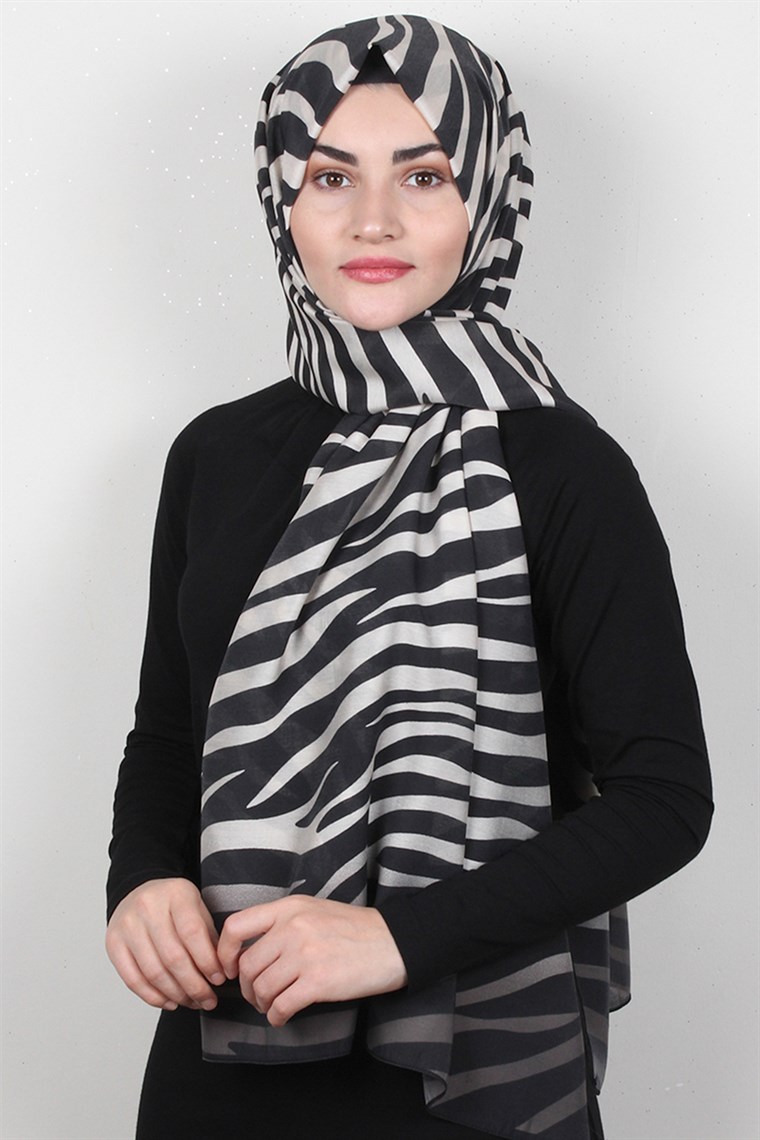 Armine Desenli Modal Şal 8681-2 Zebra Ekru-Siyah