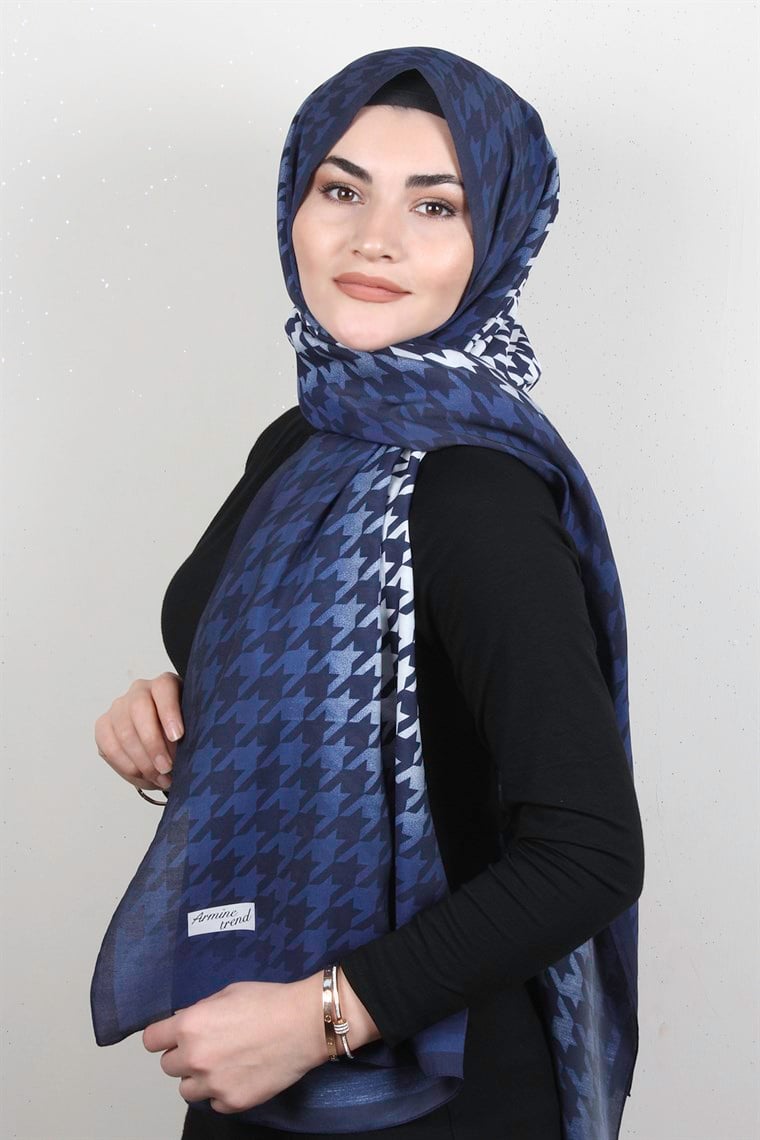 Armine Desenli Modal Şal 8683-4 Kaz Ayağı Lacivert 