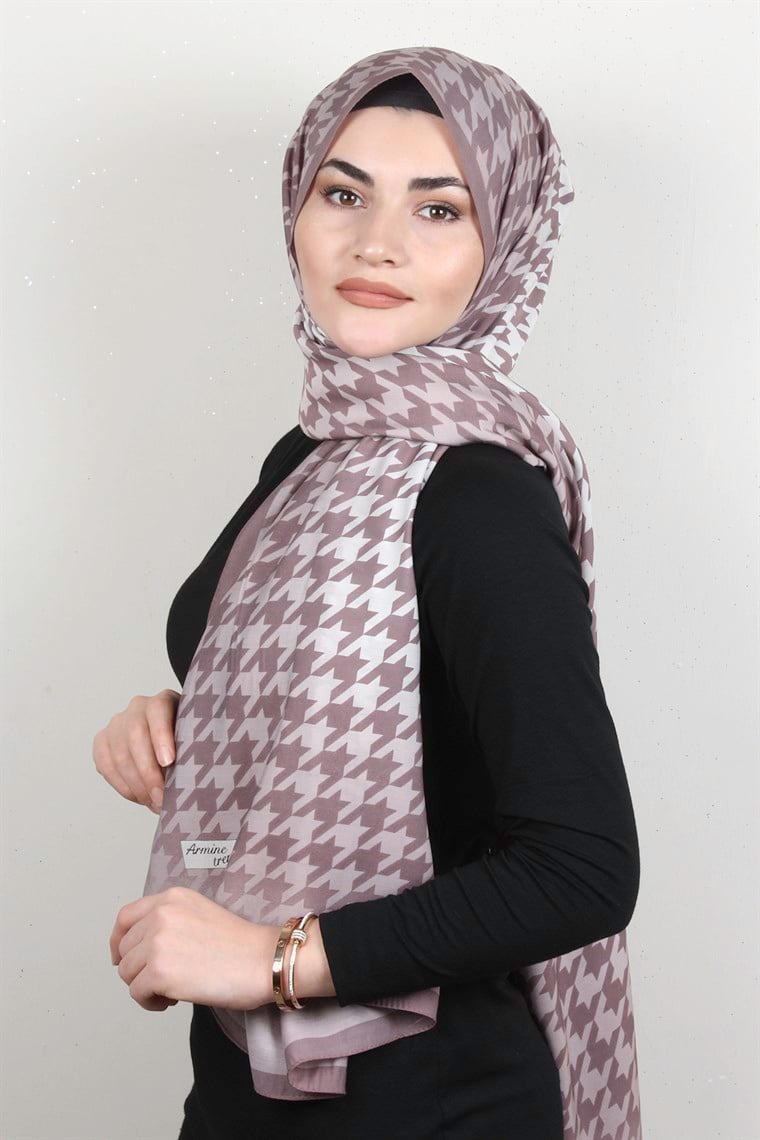 Armine Desenli Modal Şal 8683-6 Kaz Ayağı Pudra