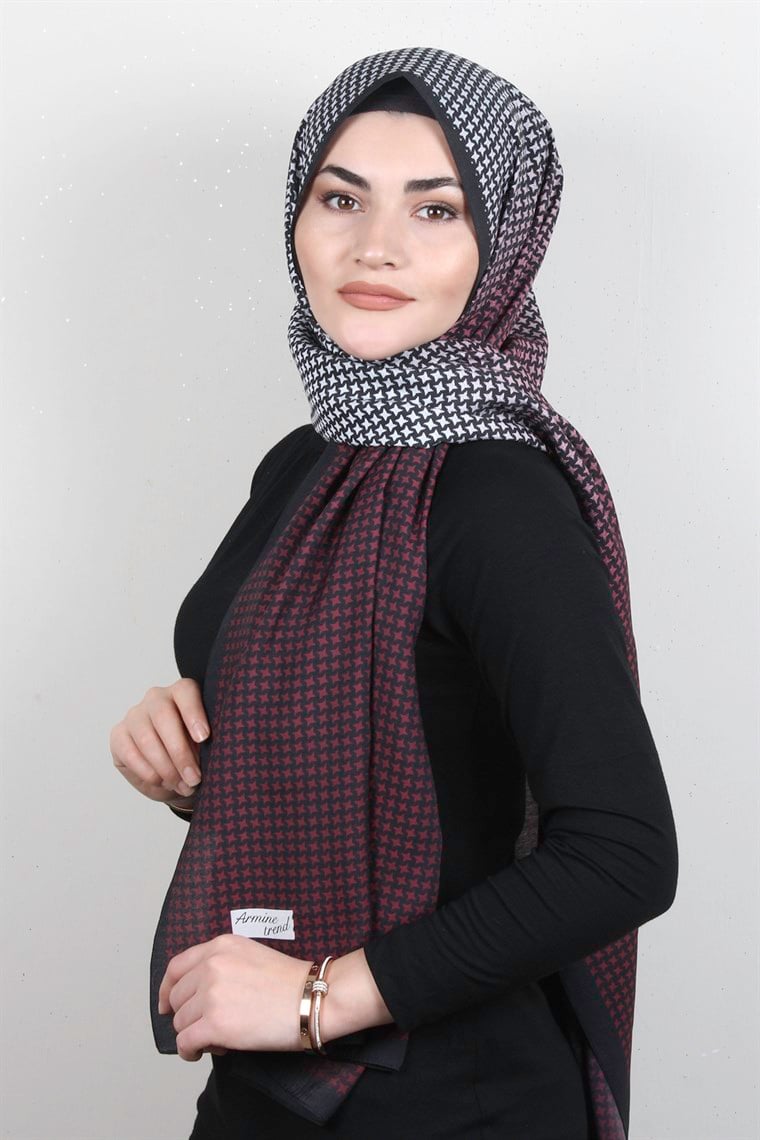 Armine Desenli Modal Şal 8684-3 Bordo-Siyah