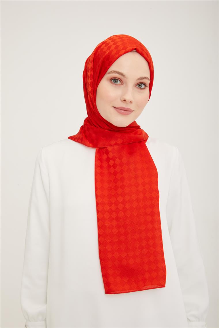 Armine Jakar İpeksi Şal Dama 3099-8 Yanık Portakal