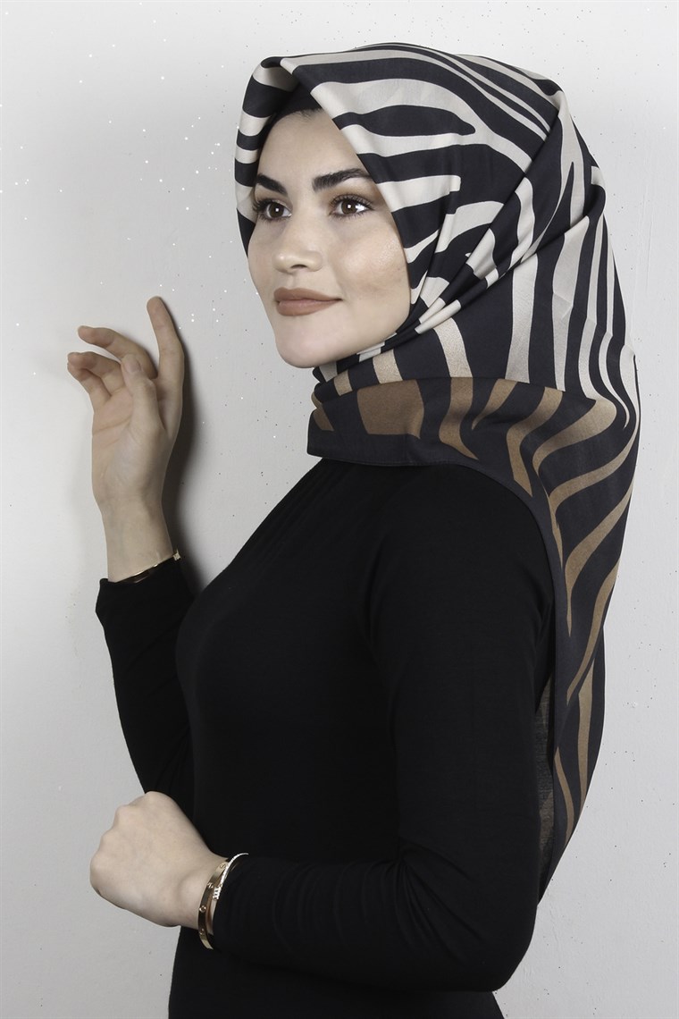 Armine Modal Eşarp 4602-12 Zebra Siyah-Camel