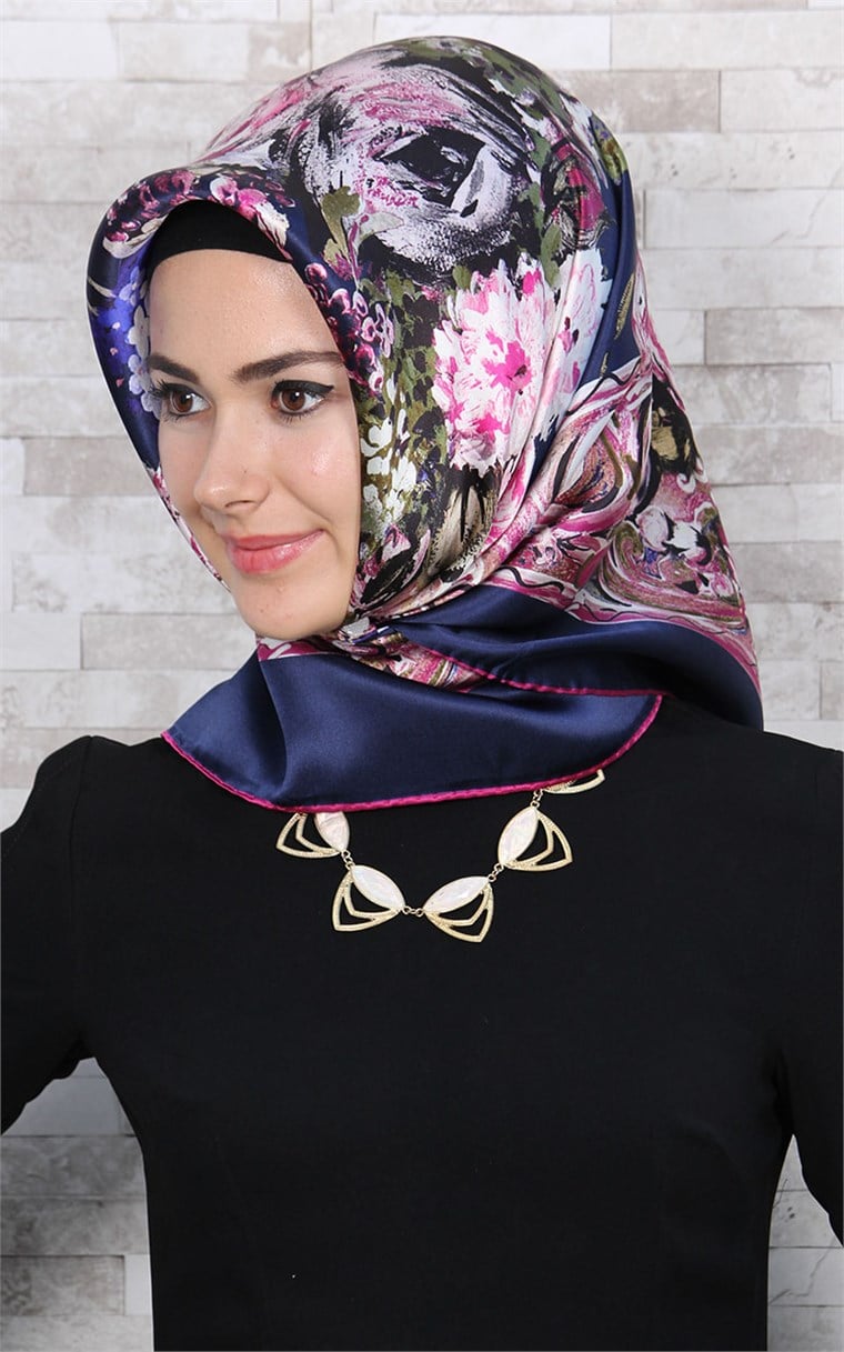 3865-26 ARMİNE İPEK LACİVERT FUŞYA