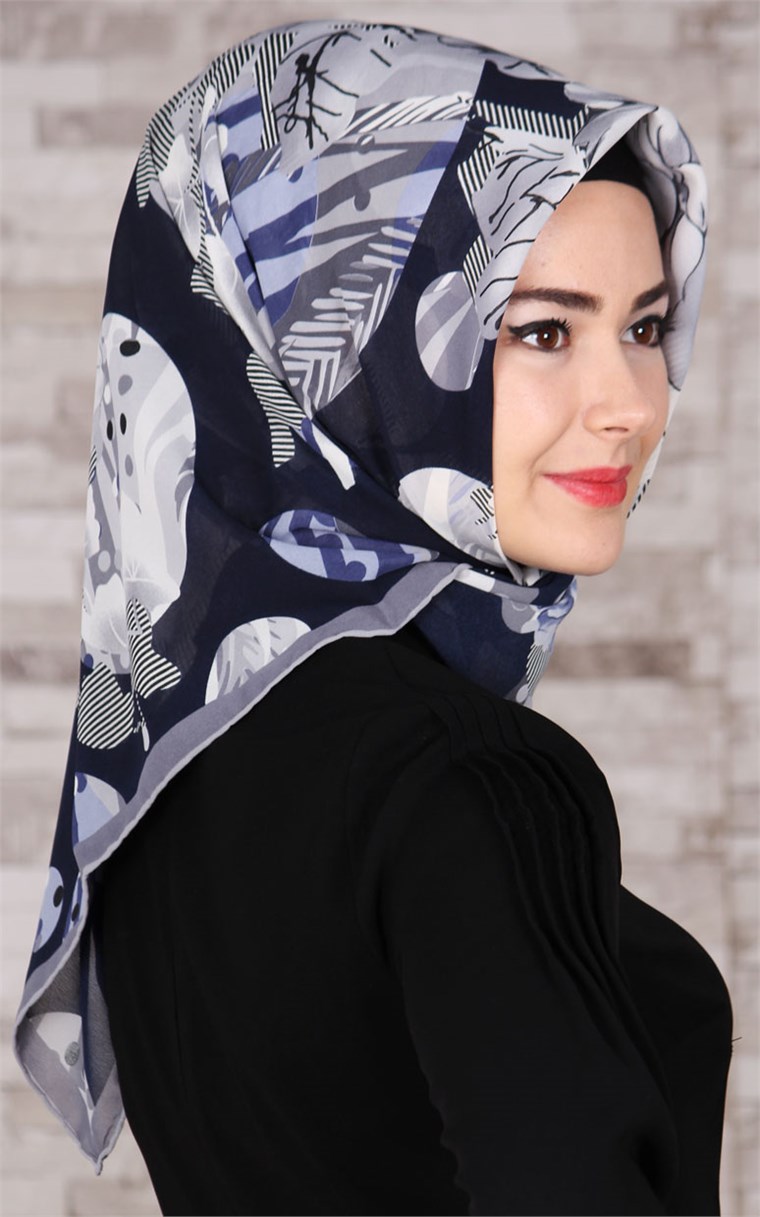 116-0001-01 PİRAMİT KREP EŞARP MAVİ