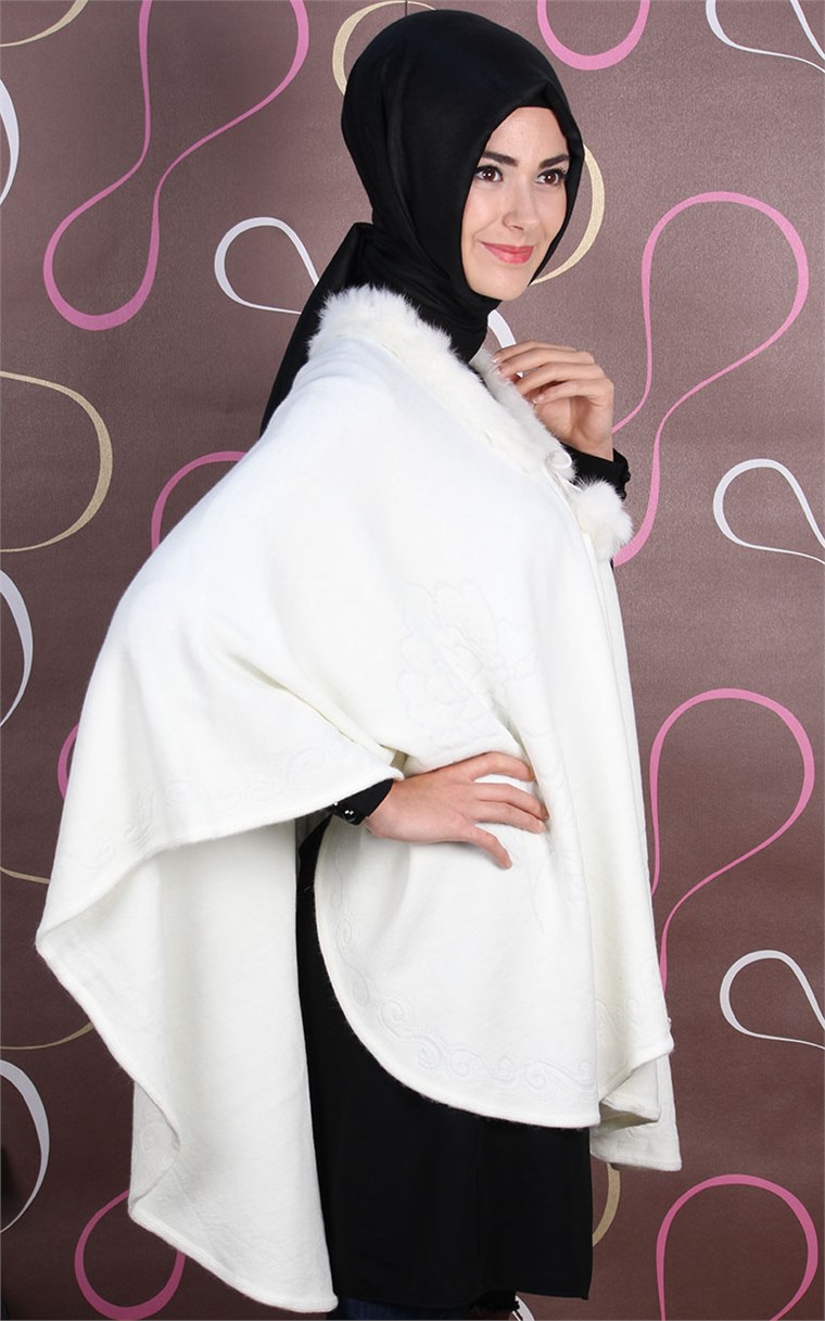 509-0002-02 YELEKLİ PELERİN BEYAZ