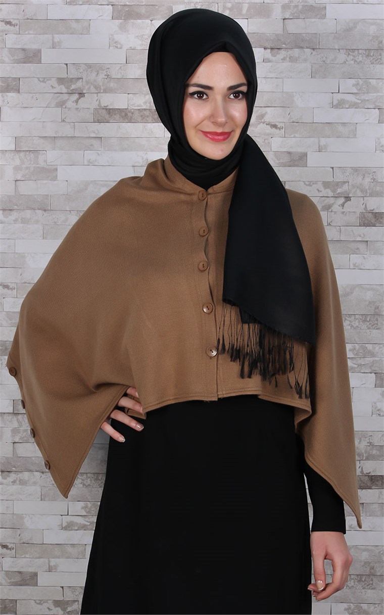 513-0001-07 DÜĞMELİ PANÇO CAMEL